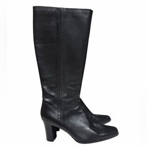 a.n.a Black Leather Knee High Boots Block Heel Zip Tall Heeled Boots size 7.5